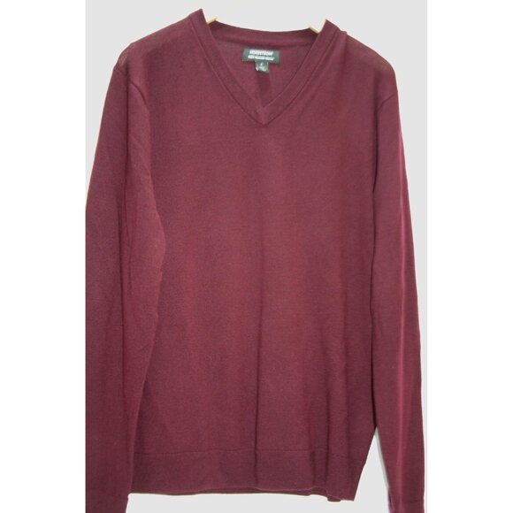 Nordstrom Mens Large V-Neck Sweater Burgundy Washable Merino Wool Classic Layer - Picture 1 of 7